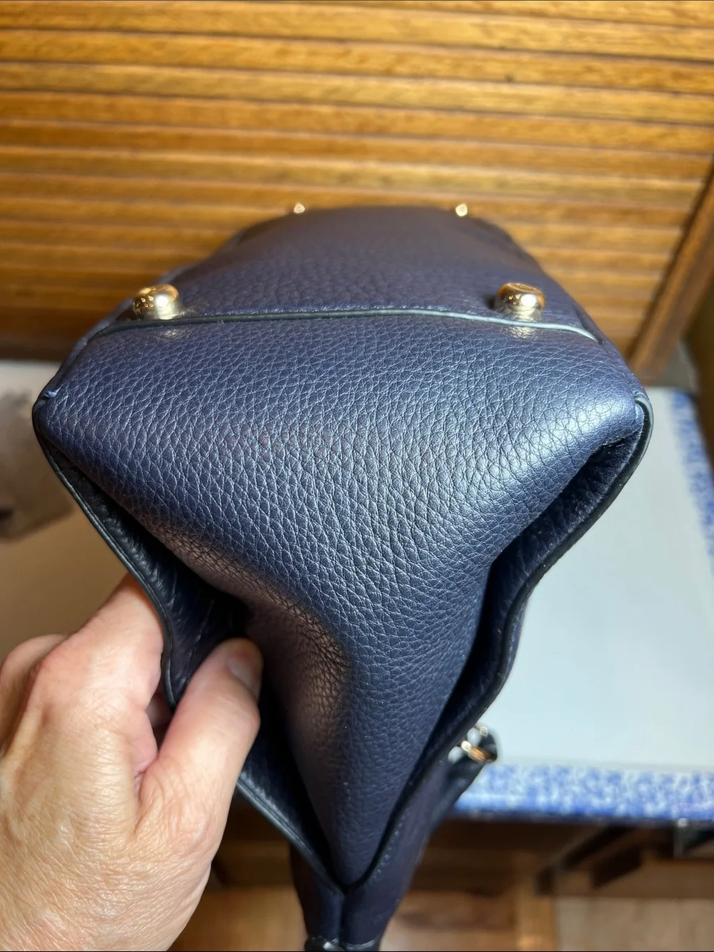 Coach Morgan satchel bag in midnight navy pebble grain leather